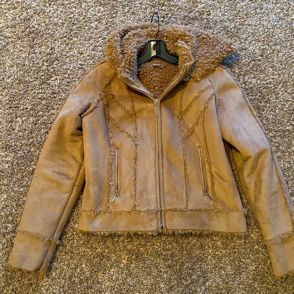 ALDO suede/faux fur Sherpa lined hooded jacket